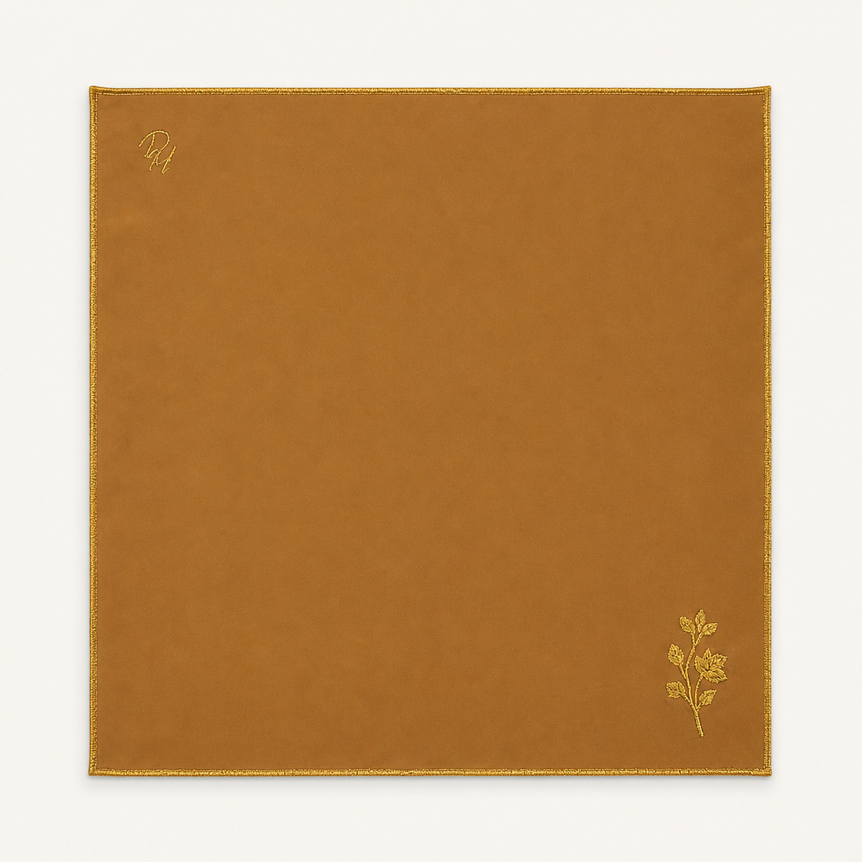 Taupe Scarf with gold floral design on a white background