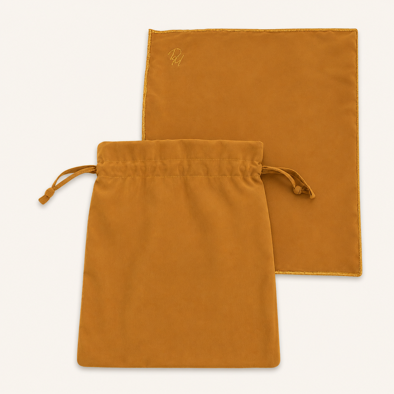 taupe scarf and bag on a white background